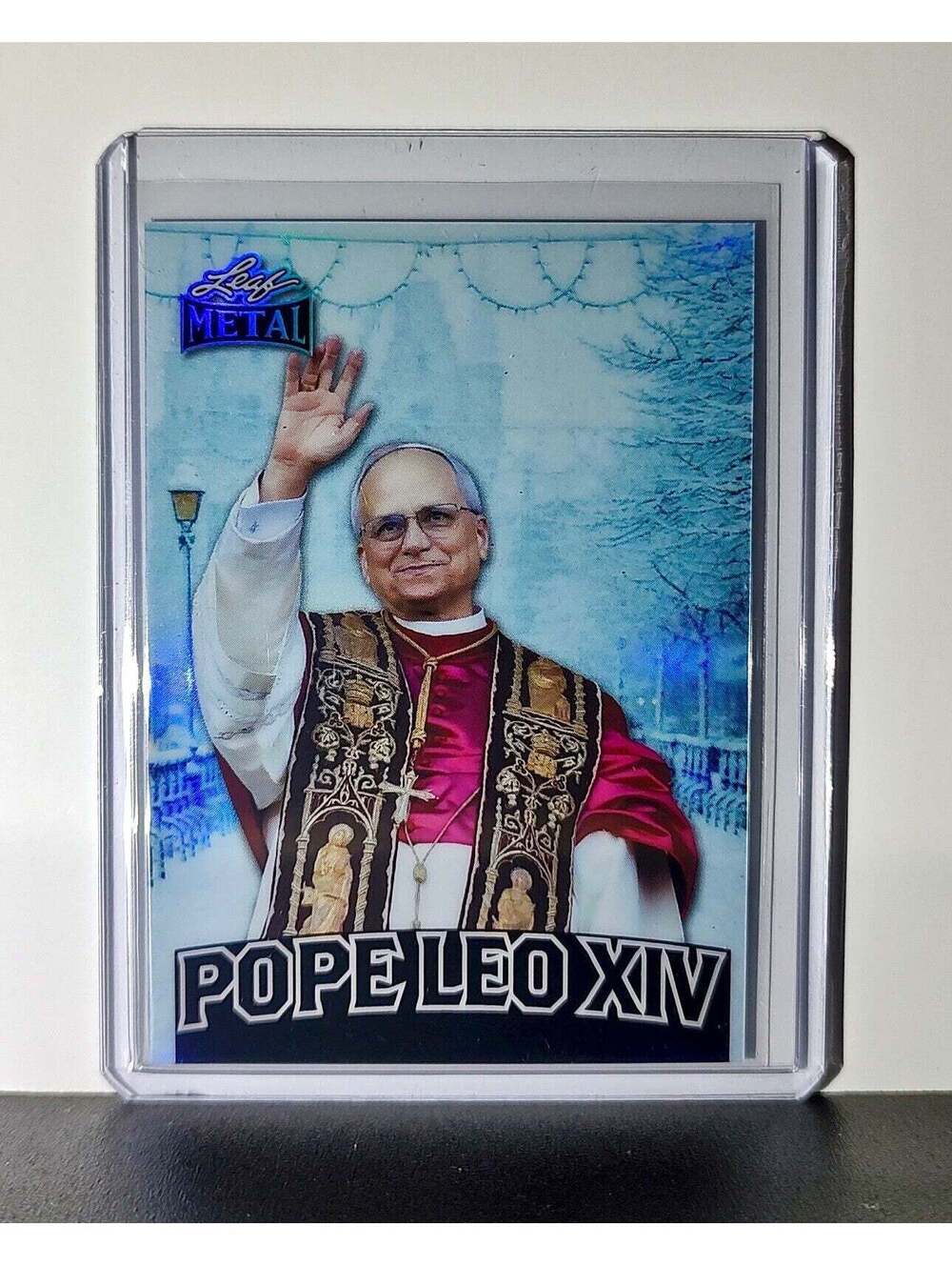 Pope Leo XIV 2025 Leaf Metal Trading Card Snow Parallel /583